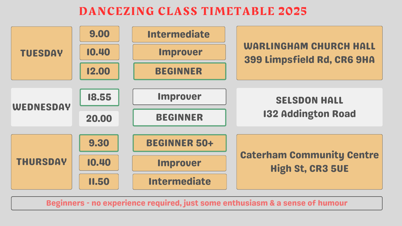 Dancezing timetable March 2025